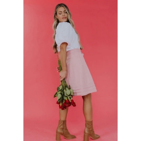 Roolee Pink Knit Belted Mini Skirt NWT - Picture 3 of 9